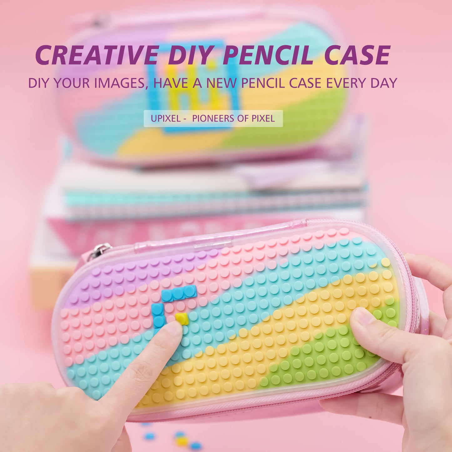 UPIXEL DIY Pencil Case for Boys and Girls 80pcs Lego Pixelchips Include