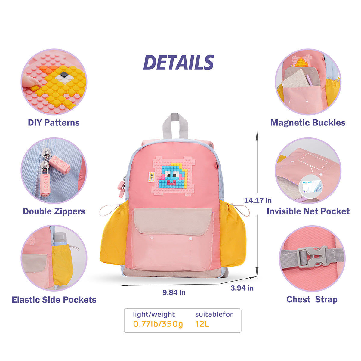 UPIXEL ACE Kids DIY Backpack Pink Color for Girls Age 3-8